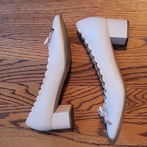 Size 9 Kelly & Katie block heel pale pink bow pumps